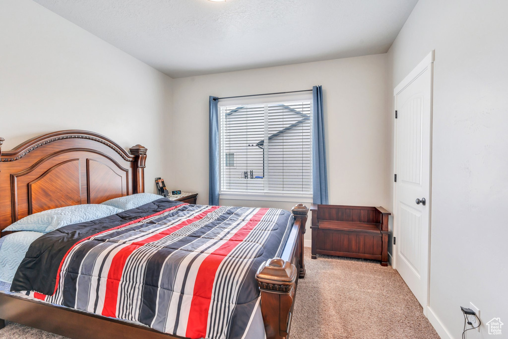 Bedroom with carpet floors and baseboards