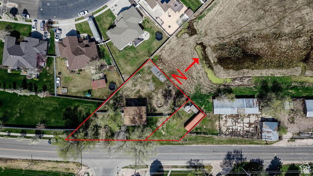 Aerial view of property's location featuring property boundaries highlighted
