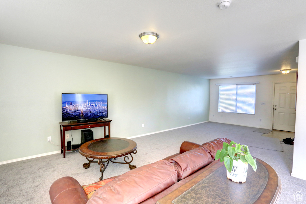Living room featuring carpet and baseboards