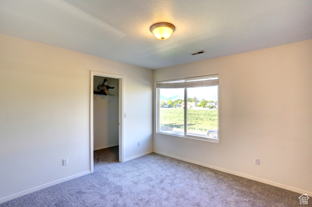 Unfurnished bedroom featuring carpet floors, a spacious closet, a closet, and baseboards