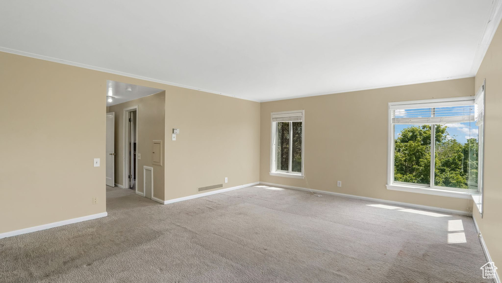 Carpeted empty room with baseboards