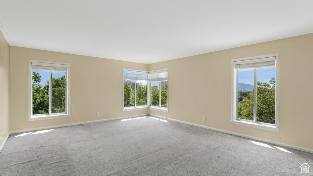 Carpeted empty room featuring baseboards