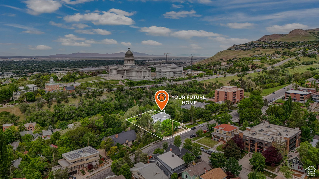 View of property location featuring mountains and property parcel outlined