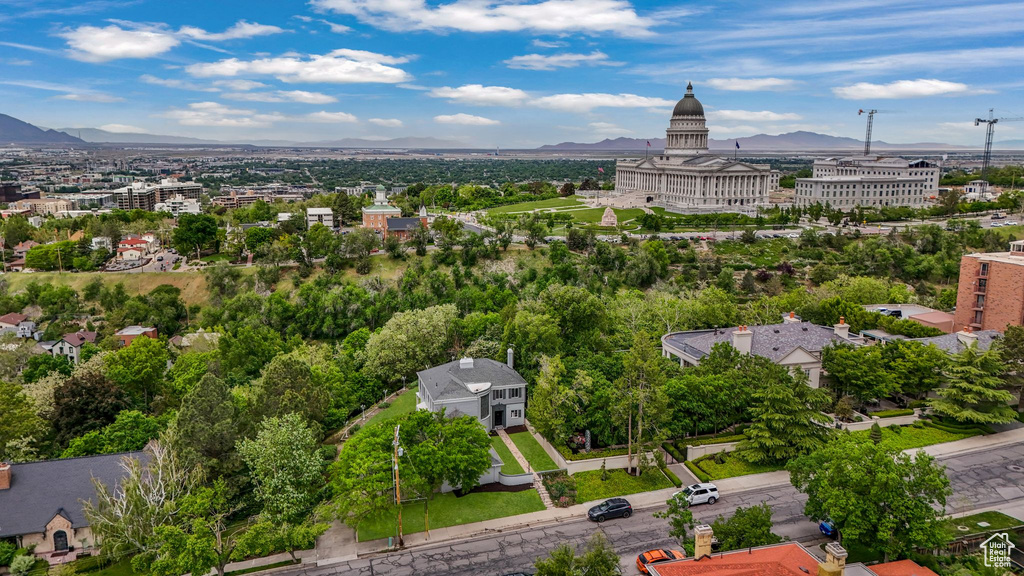 Aerial view of a mountain backdrop