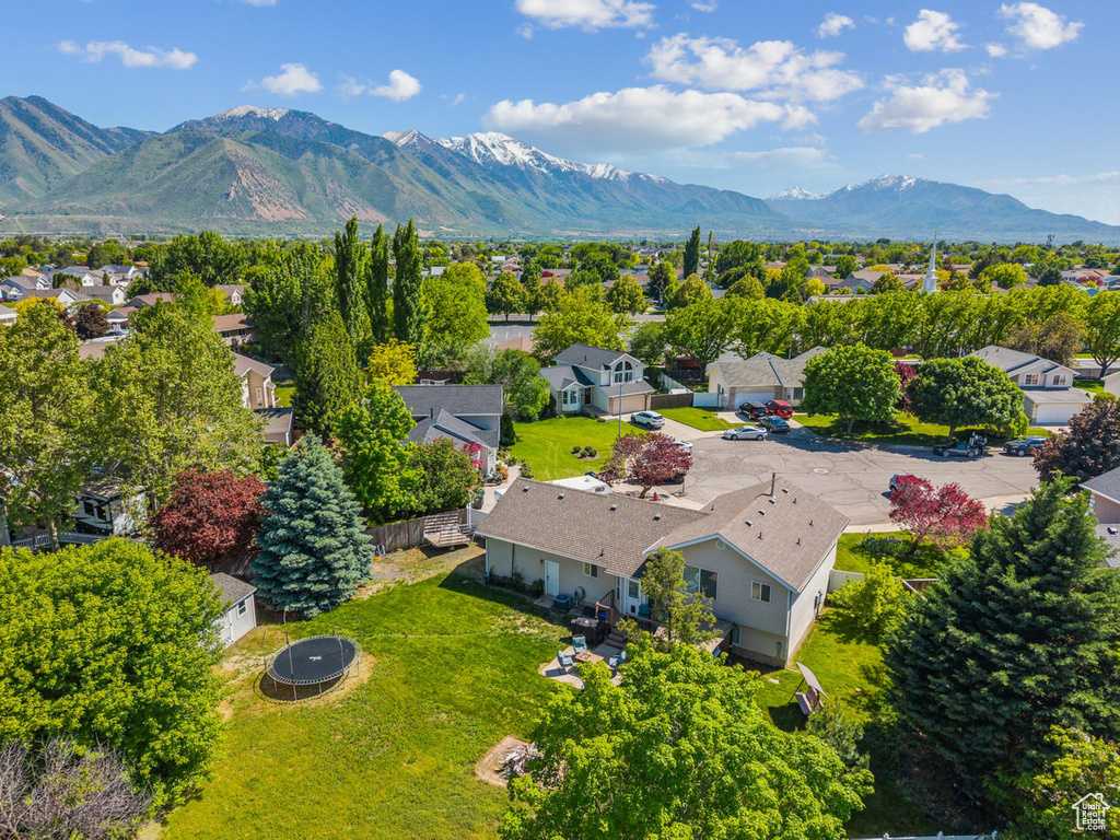 Aerial perspective of suburban area with mountains