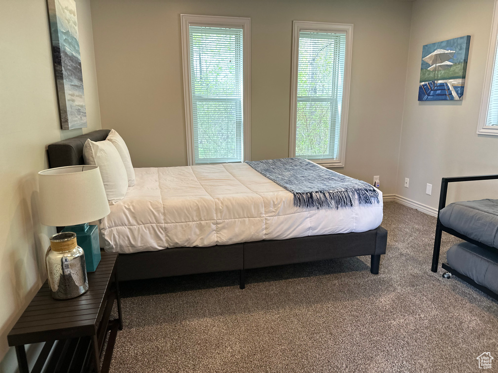 Bedroom with carpet floors and baseboards
