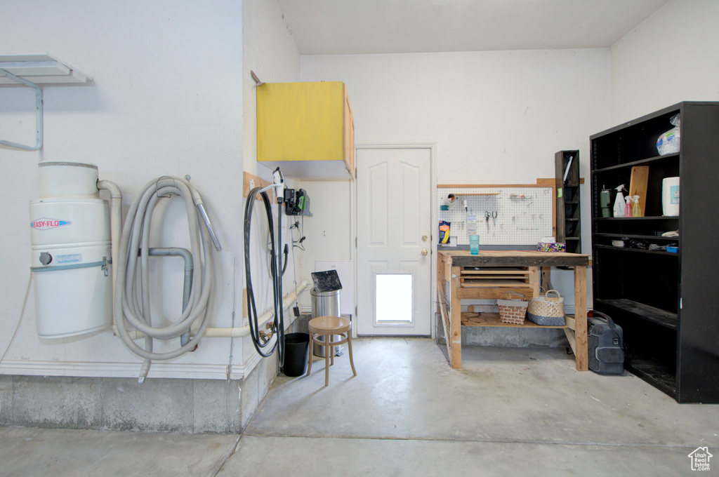 Garage with a workshop area