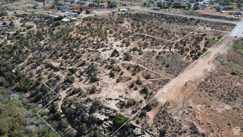Aerial view of property's location with property parcel outlined
