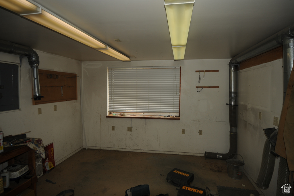 Garage featuring electric panel