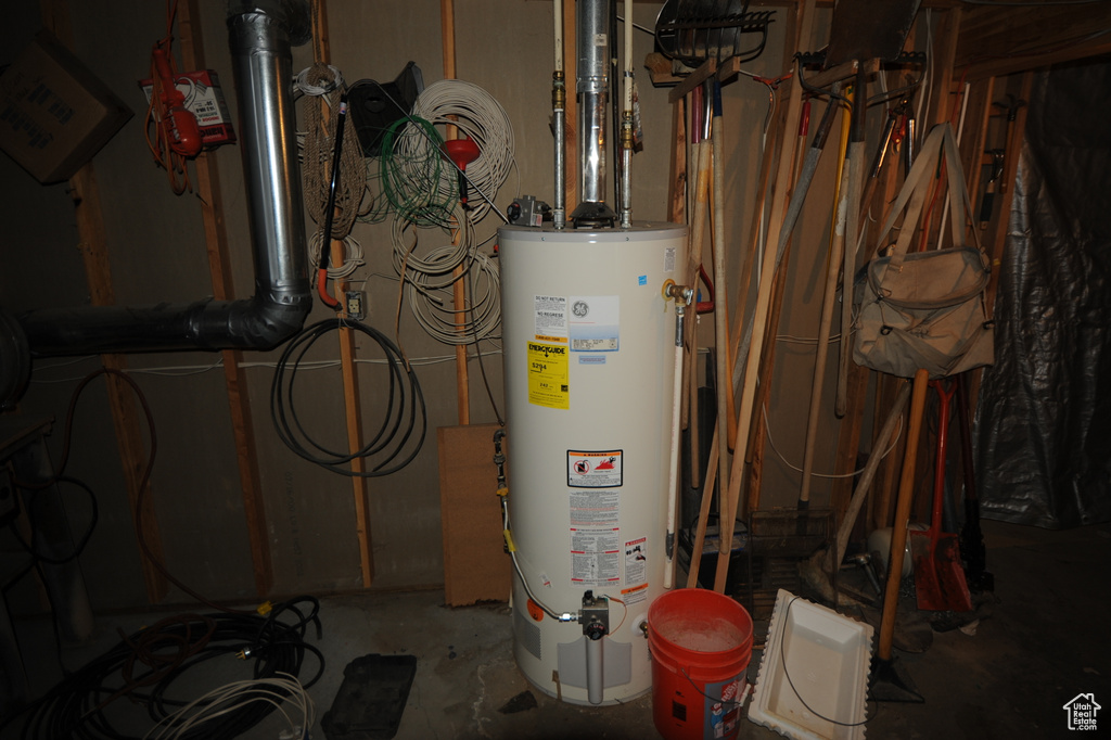 Utility room featuring gas water heater