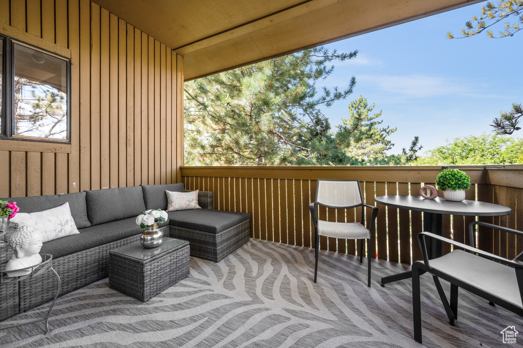 Exterior space with an outdoor living space