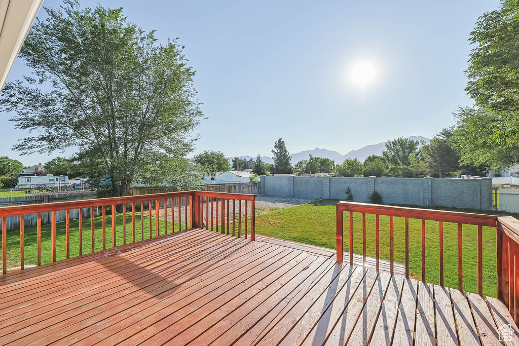 Deck featuring a mountain view