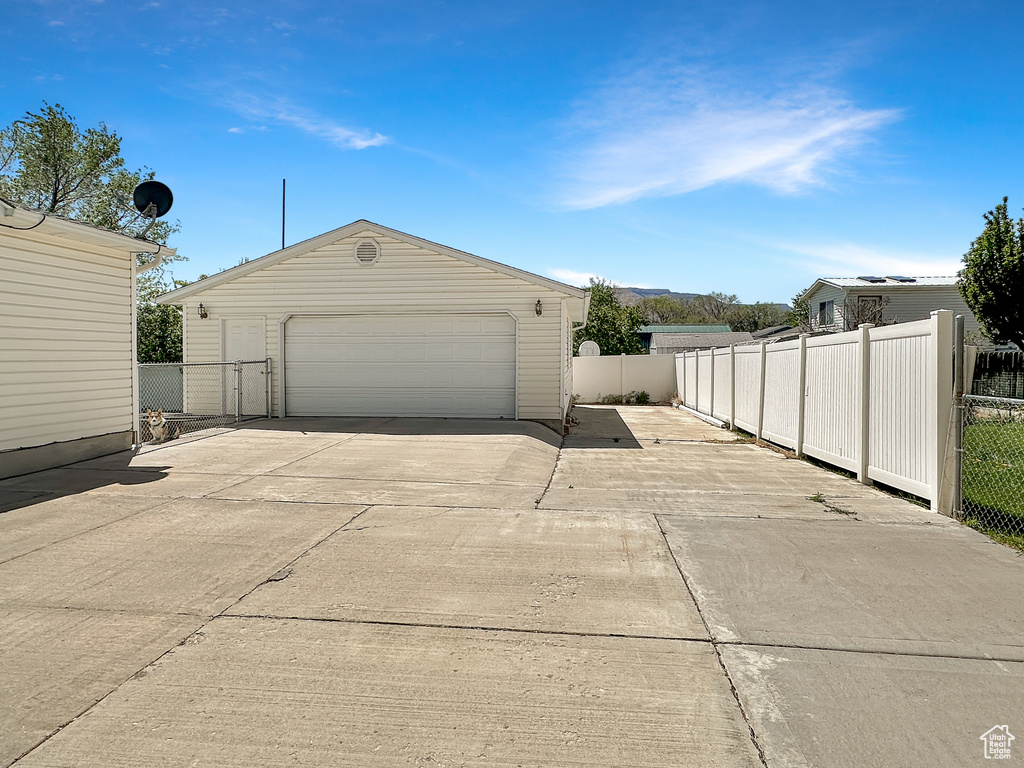 View of detached garage