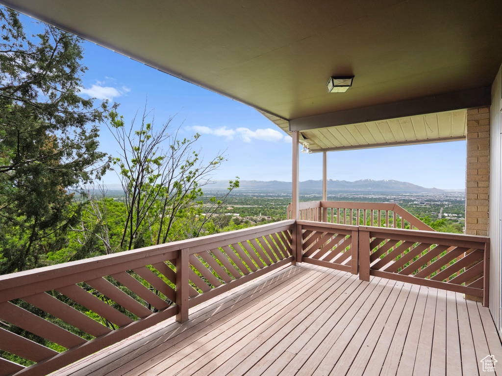 Wooden deck with a mountain view