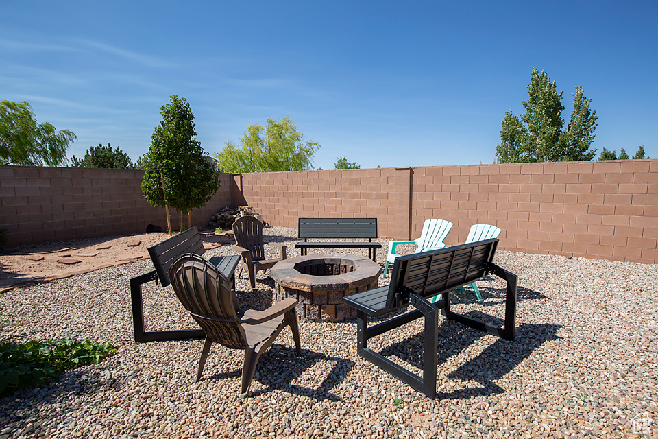 View of patio / terrace featuring a fire pit and a fenced backyard