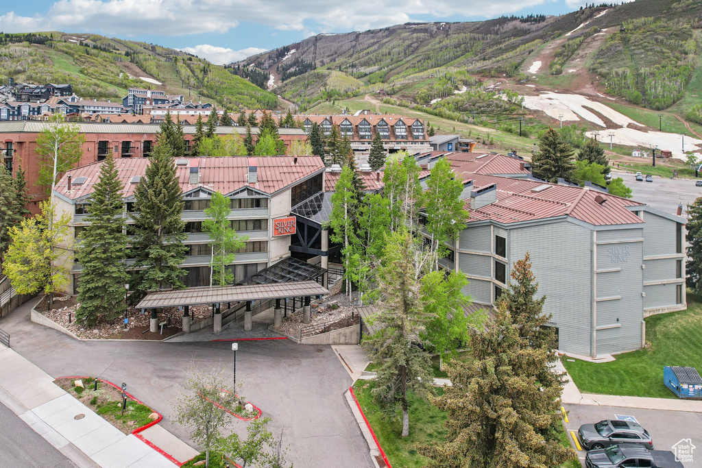 Aerial view of a mountain backdrop