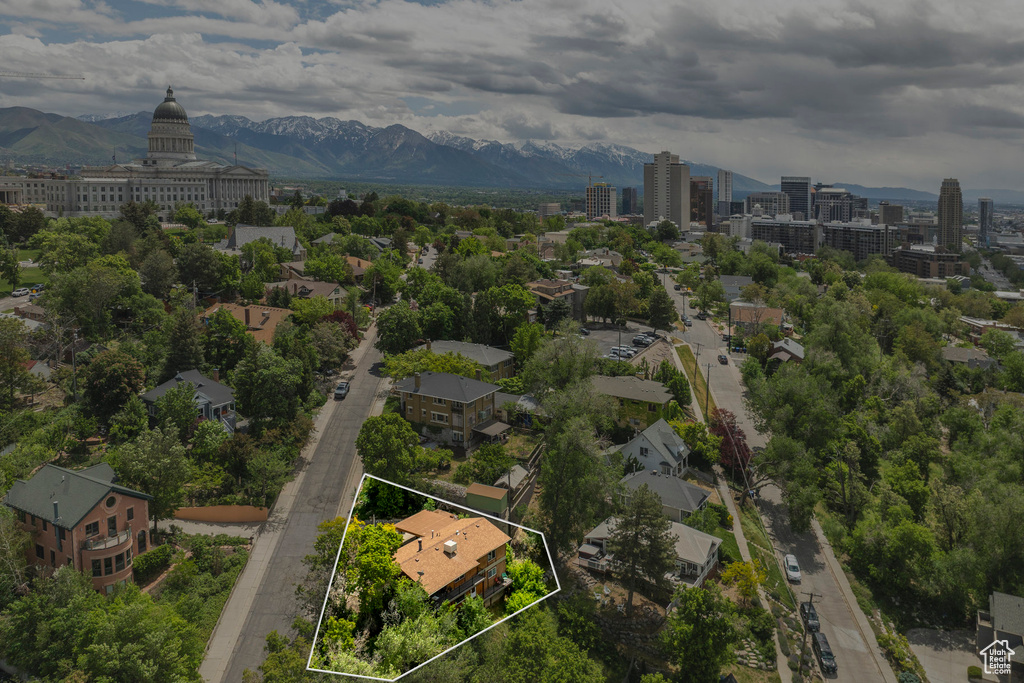 View of property location with property boundaries highlighted and a mountainous background