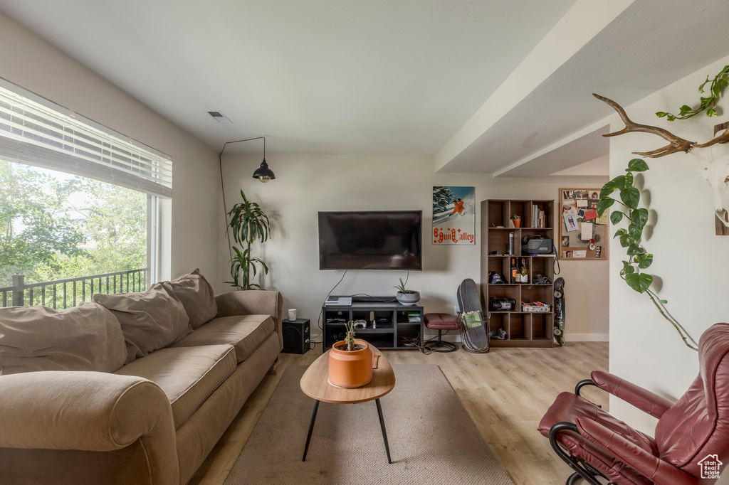 Living area featuring wood finished floors