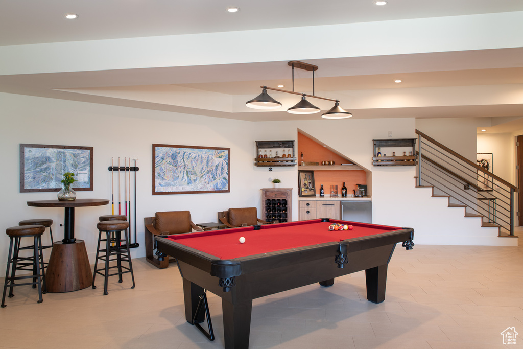 Recreation room featuring a bar, billiards, and recessed lighting