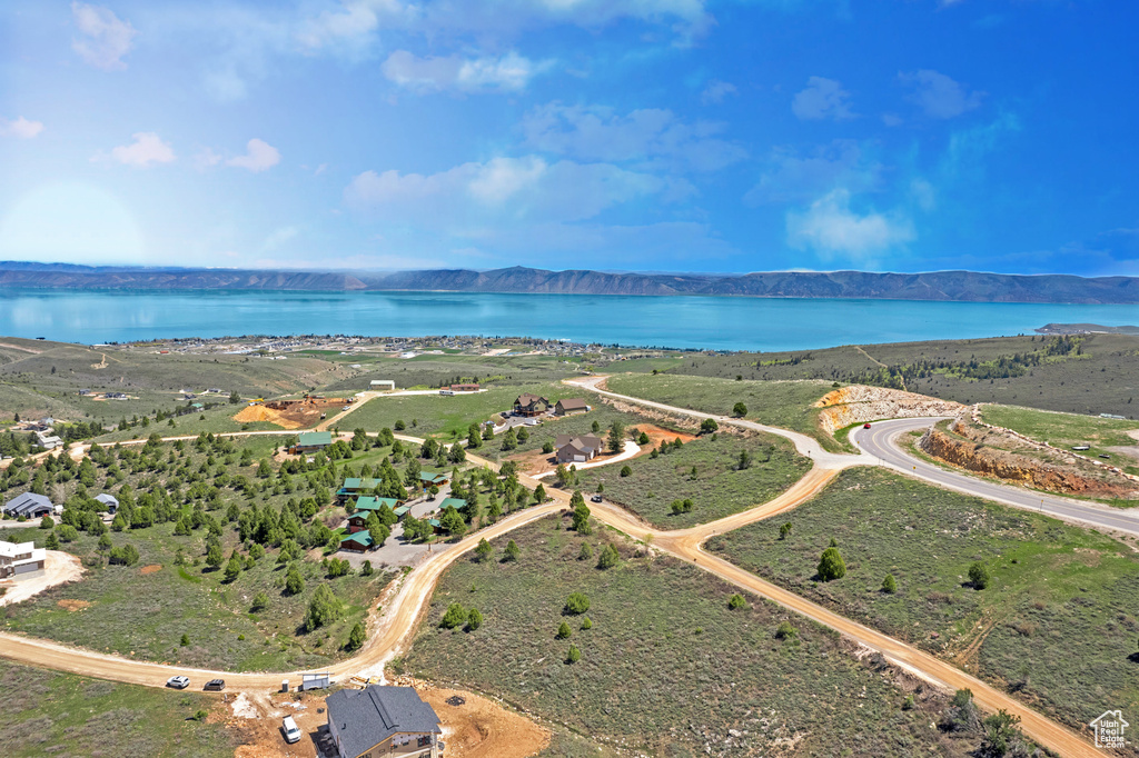 Aerial view of a water and mountain view