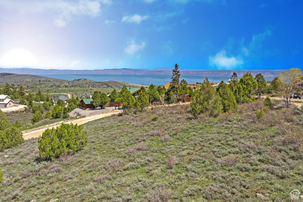 View of mountain background featuring a large body of water