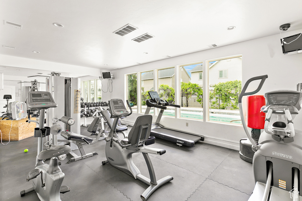 Gym featuring recessed lighting