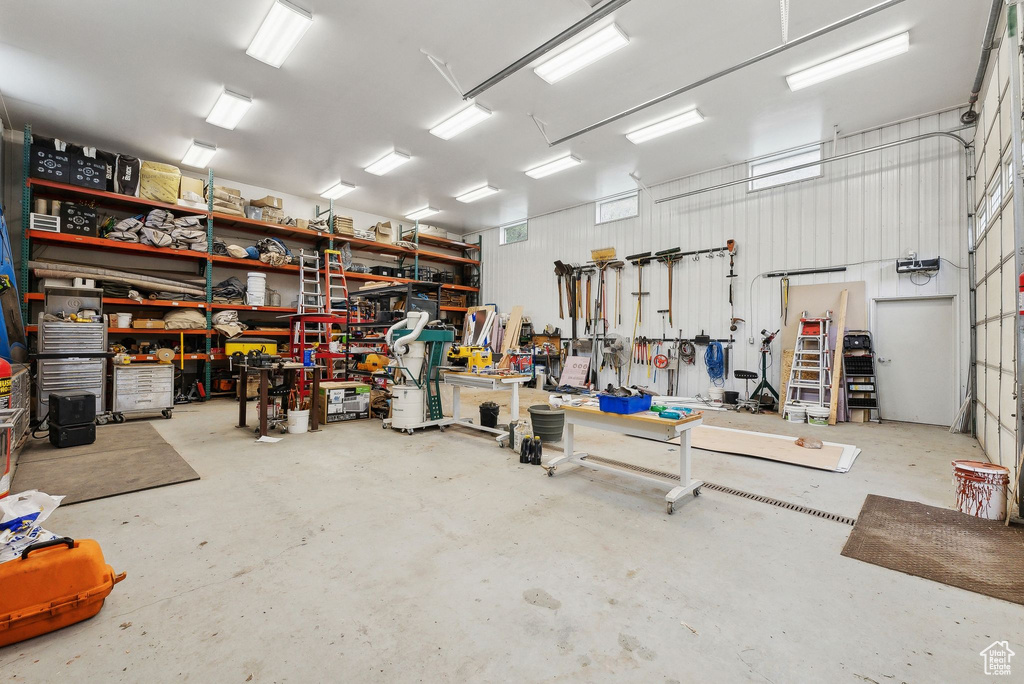 Garage with a workshop area
