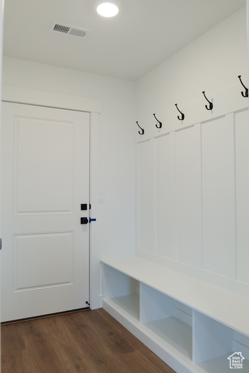 Mudroom with dark wood-type flooring