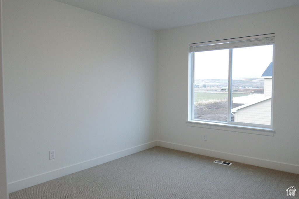 Spare room with light colored carpet and baseboards
