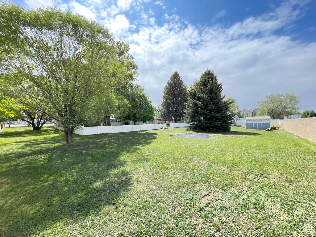 View of yard featuring a storage shed and an outdoor structure