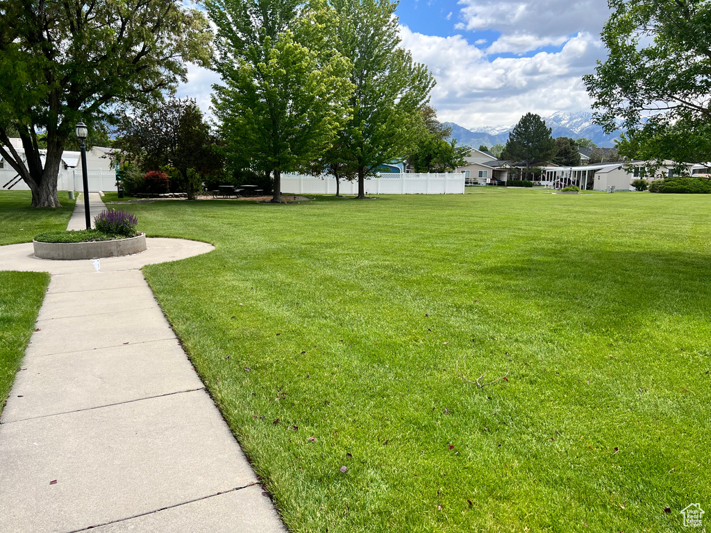 View of yard with a mountain view