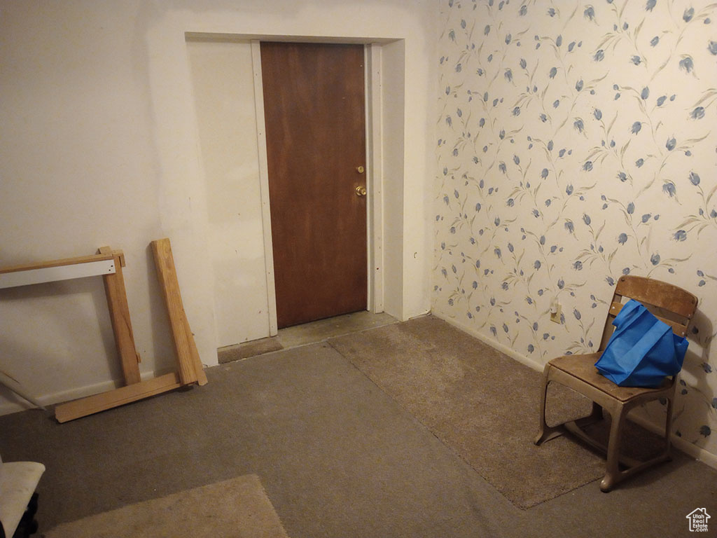 Unfurnished room with carpet