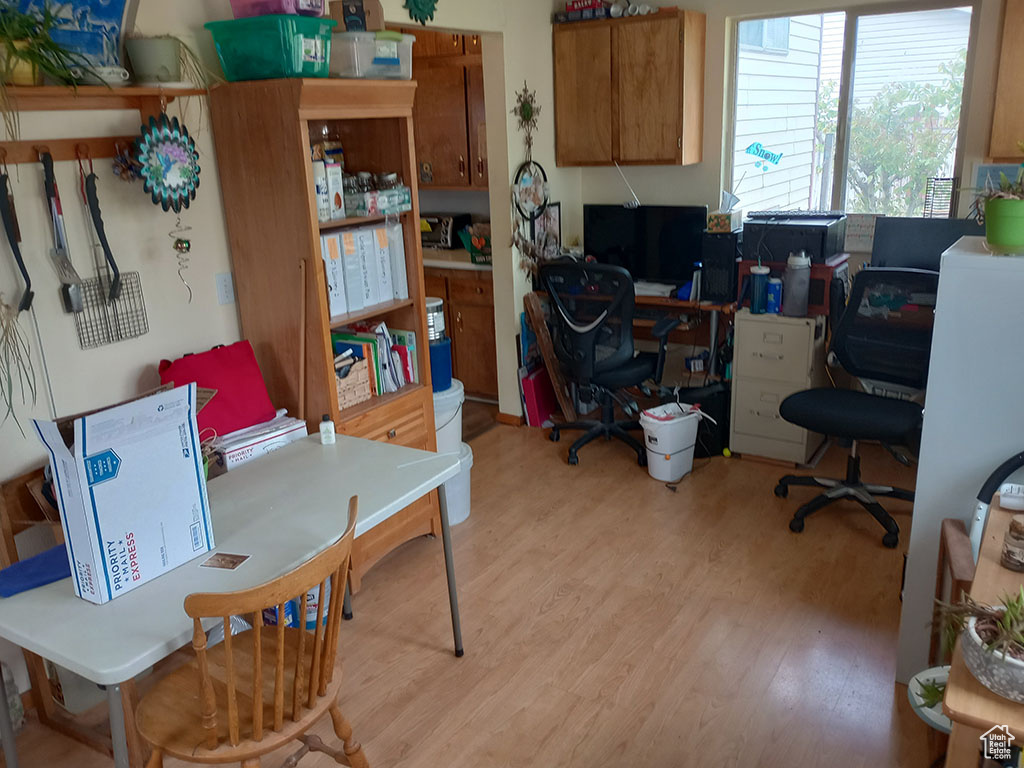 Office featuring light wood-style flooring