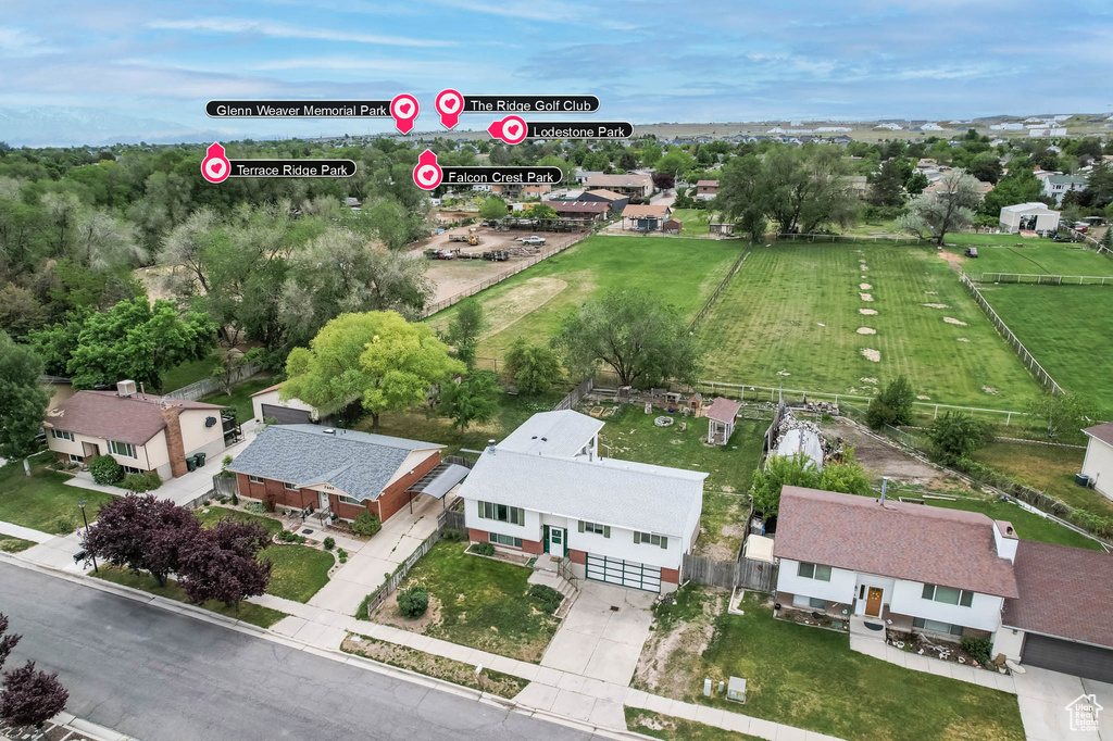 Aerial perspective of suburban area