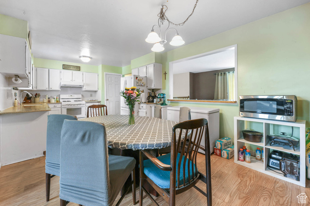 Dining area featuring light wood finished floors