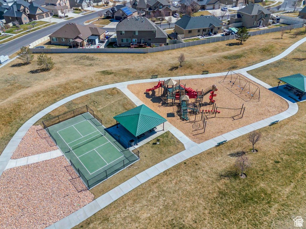 Aerial perspective of suburban area