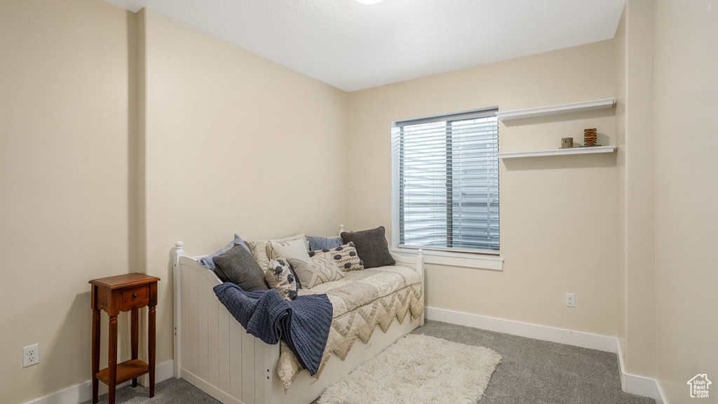 Sitting room with carpet flooring and baseboards