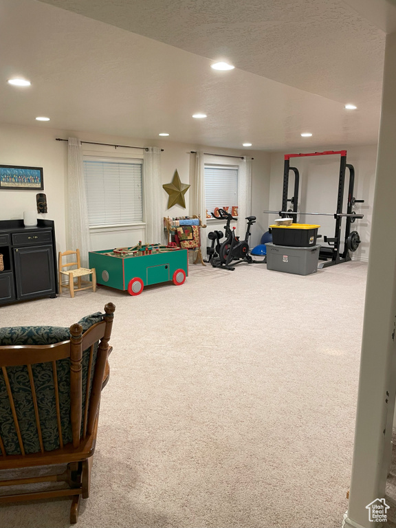 Playroom featuring carpet and recessed lighting