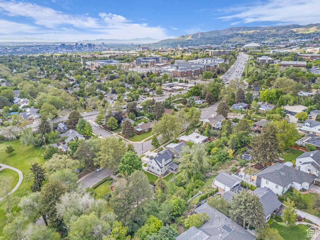 Drone / aerial view of a mountain backdrop