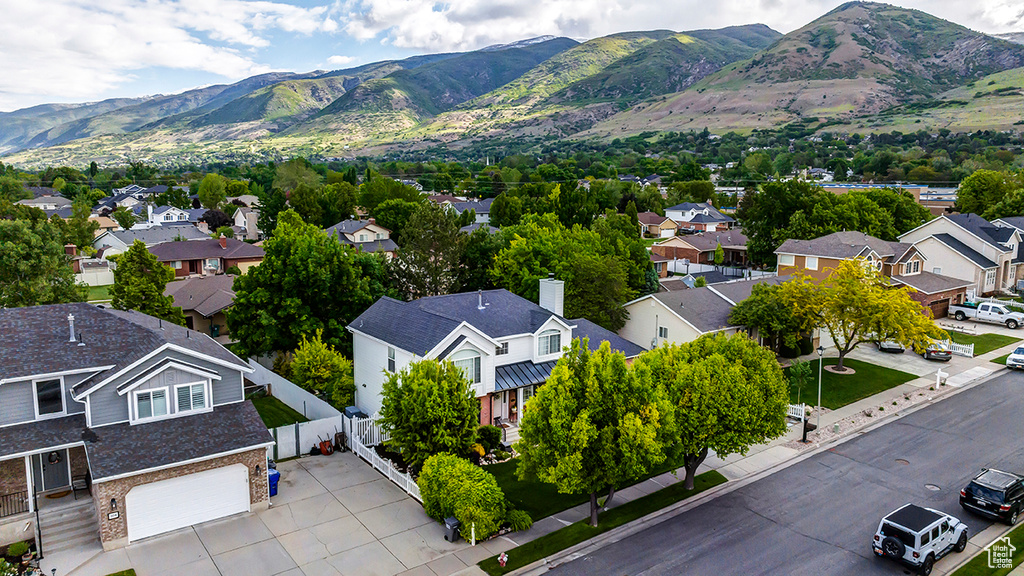 Aerial perspective of suburban area featuring mountains