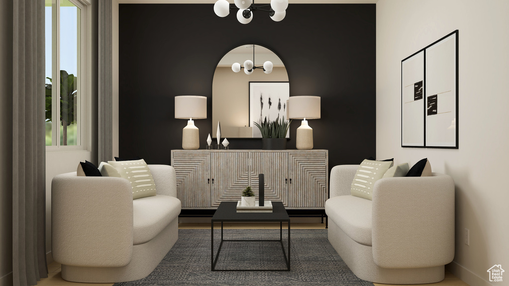 Sitting room featuring a chandelier