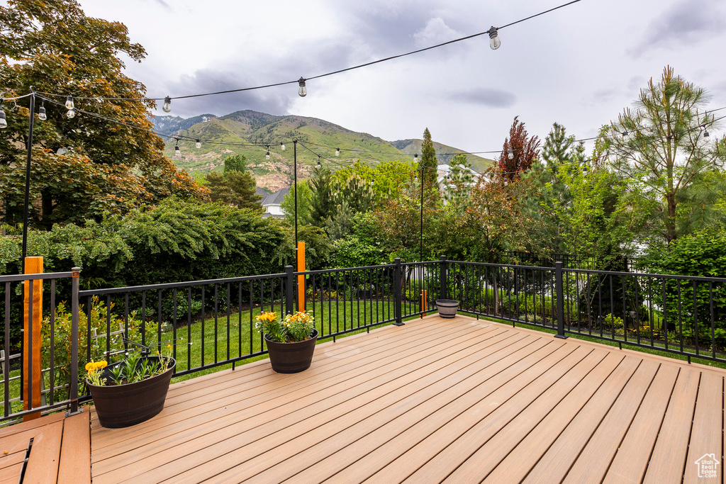 Wooden terrace with a mountain view