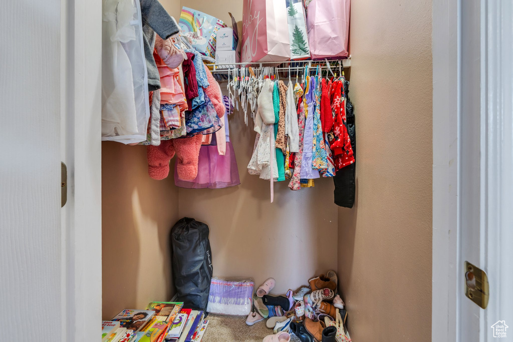 Walk in closet with carpet