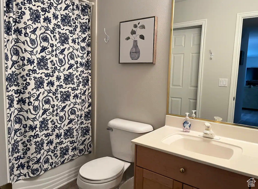 Full bathroom with toilet and vanity