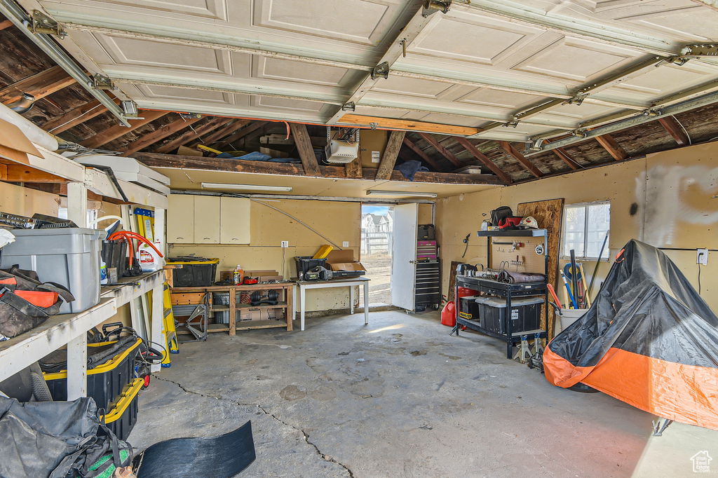 Garage with a workshop area