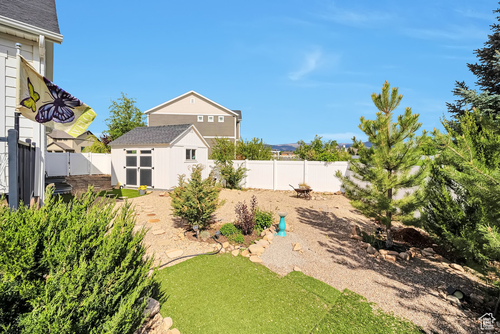 View of fenced backyard