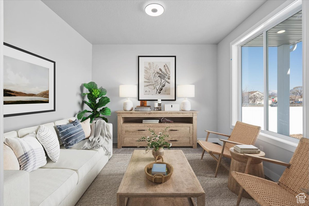 Living room with carpet flooring