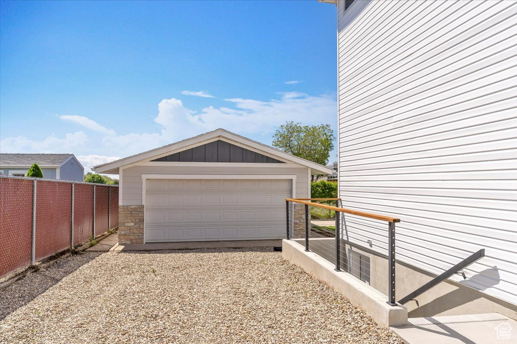 View of detached garage