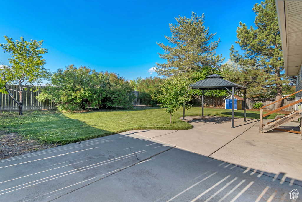 View of patio featuring a gazebo
