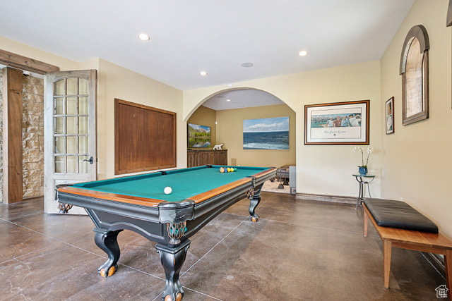 Playroom featuring concrete floors, recessed lighting, and pool table